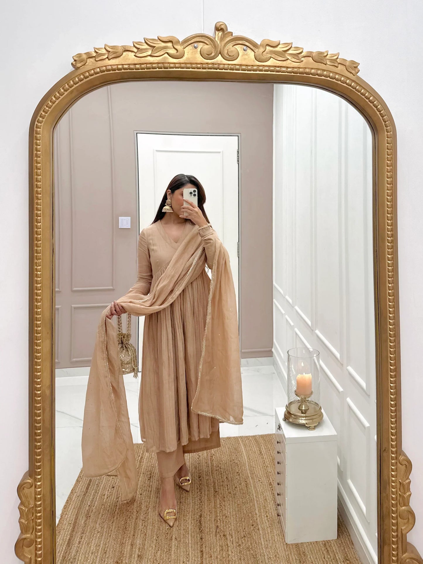 Mul Cotton Anarkali with Churi Sleeves Set of 3
